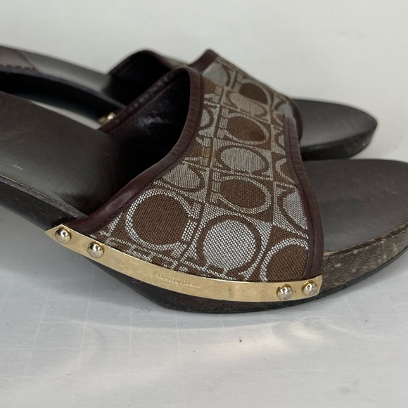 salvatore ferragamo sandals women Size 7.5B Signature Brown Textile Italy - Picture 11 of 16